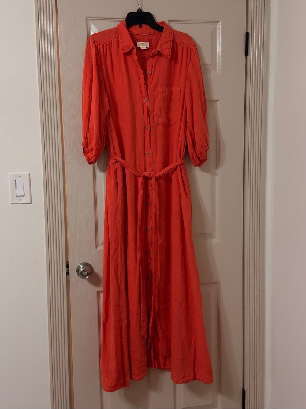 Anthropologie Maeve Mona 100% Linen Maxi Shirtdress sz Medium